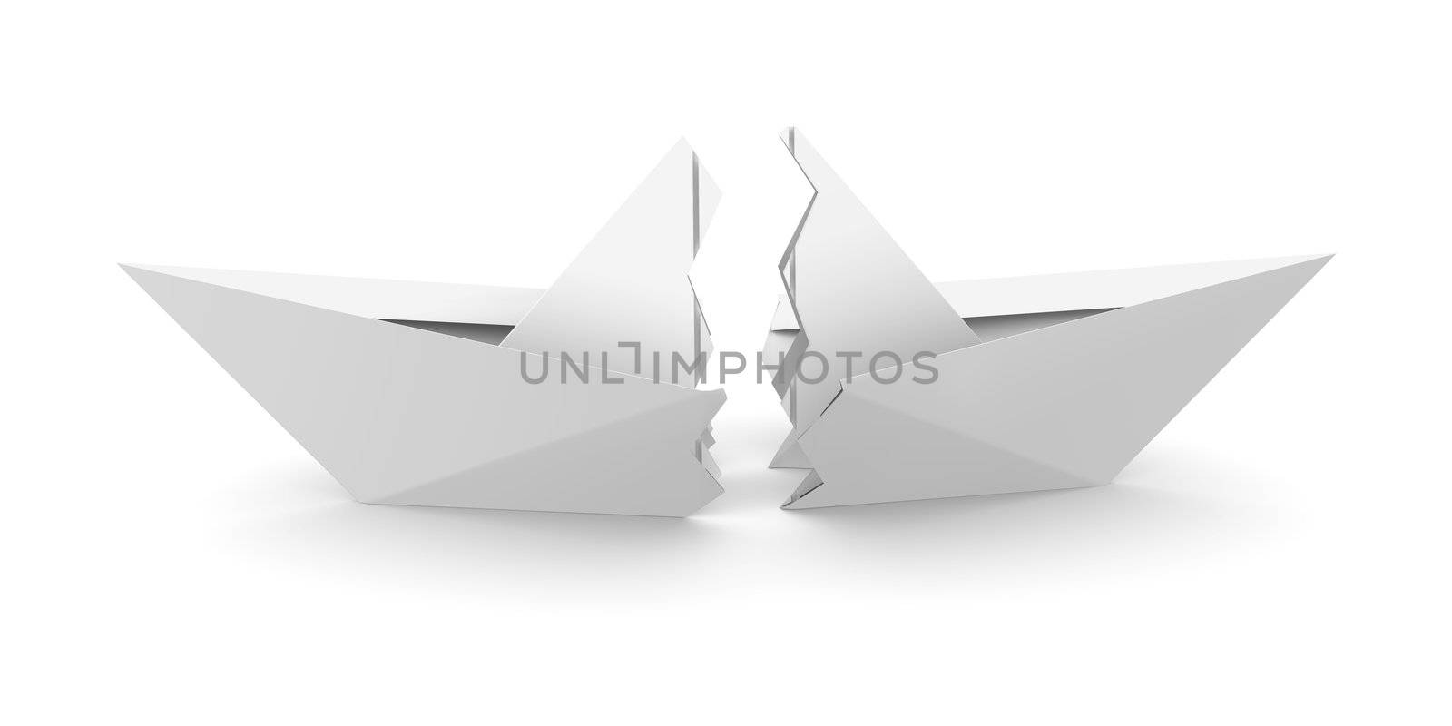 Paper Boat is broken into two parts. Isolated on white background
