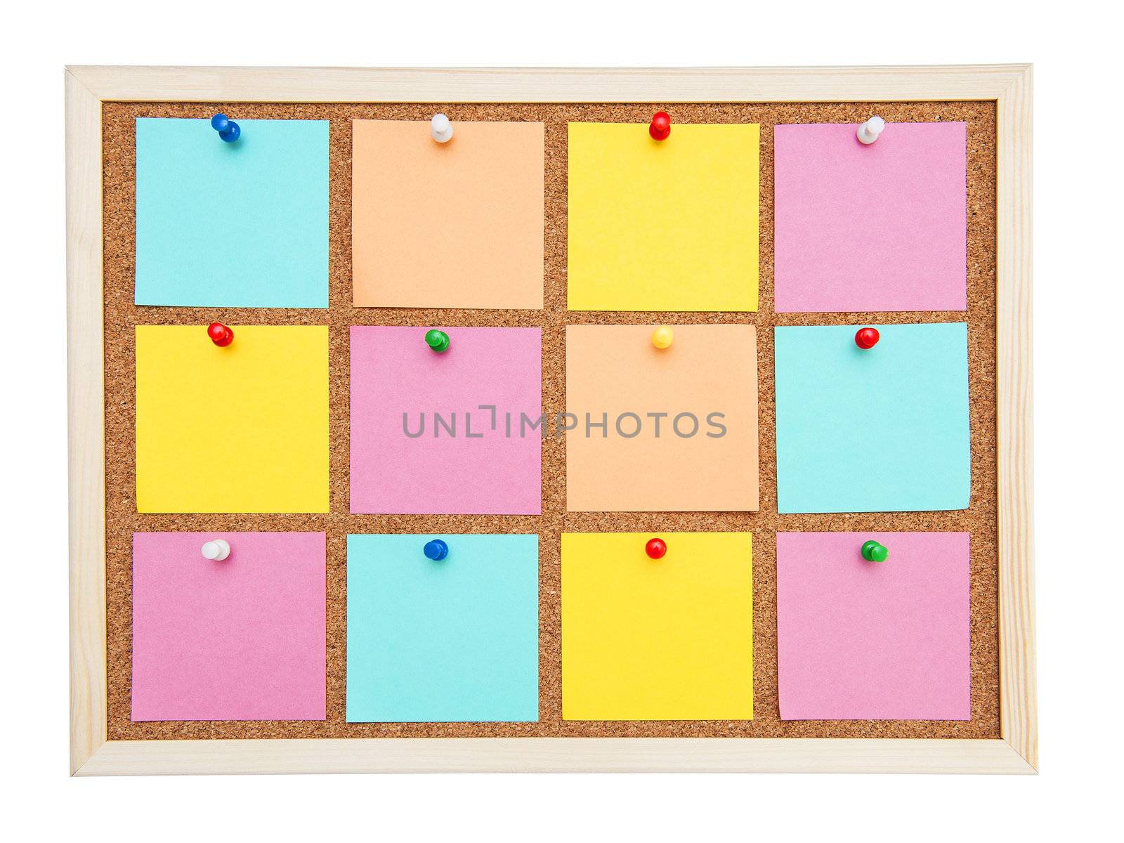 Corkboard with many postit isolated on the white background