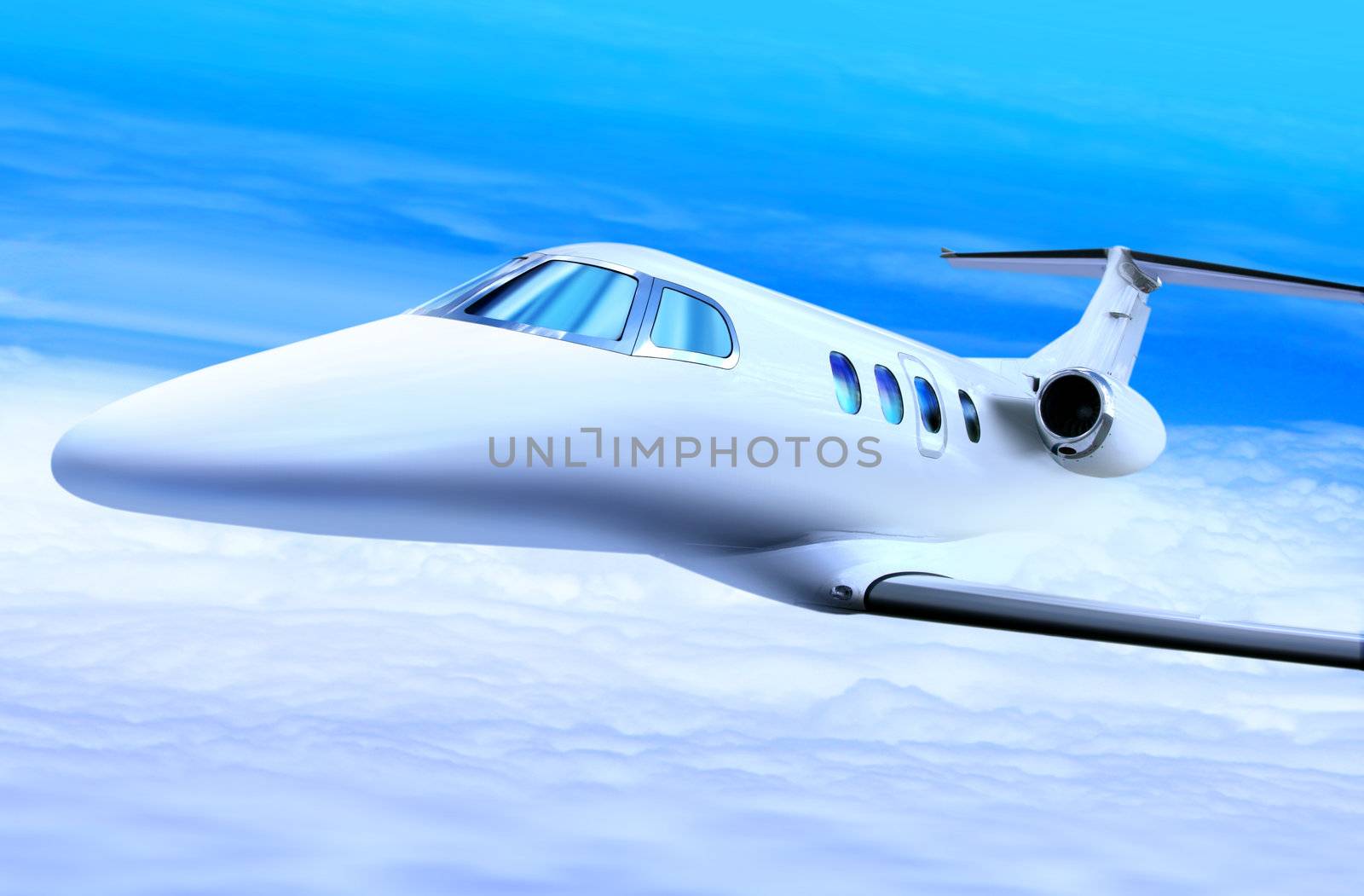 private white jet plane in the blue sky