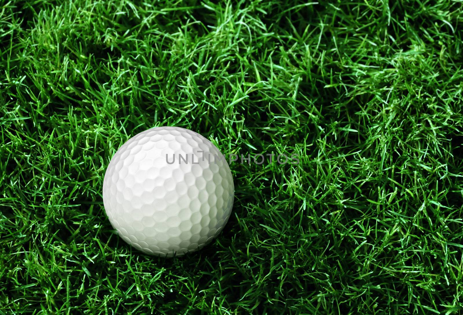 golf ball on green course in front of driver