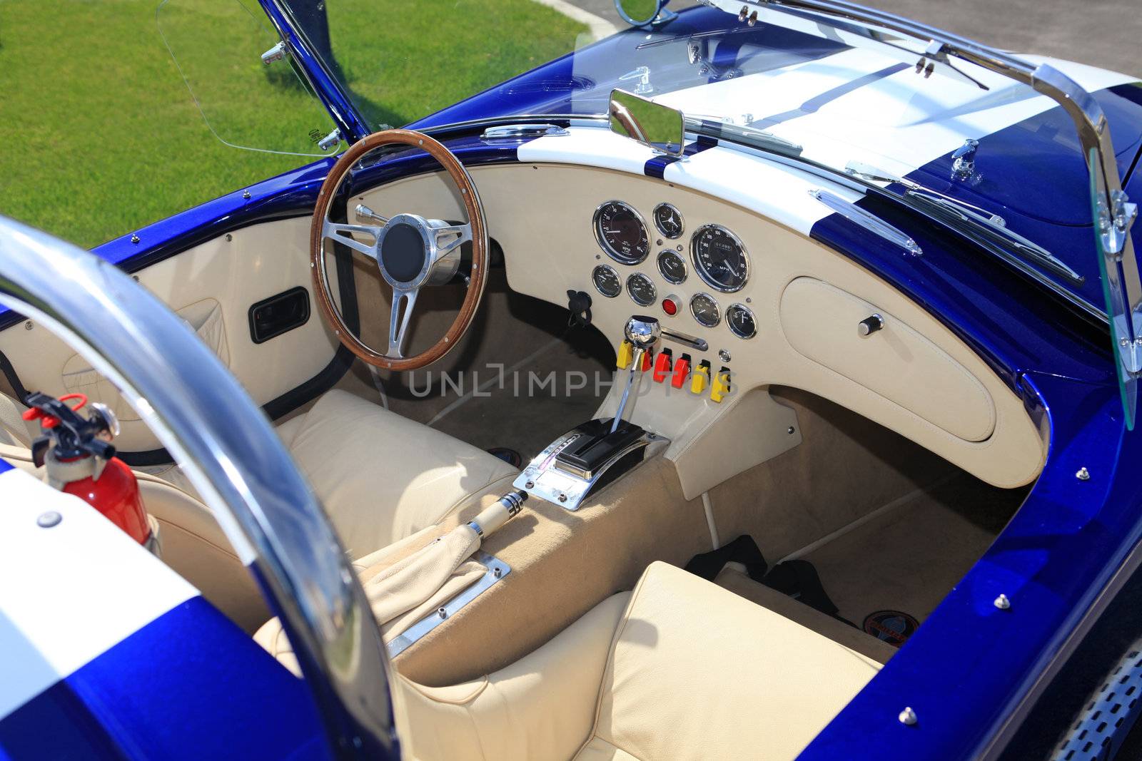 An interior of the blue retro old car