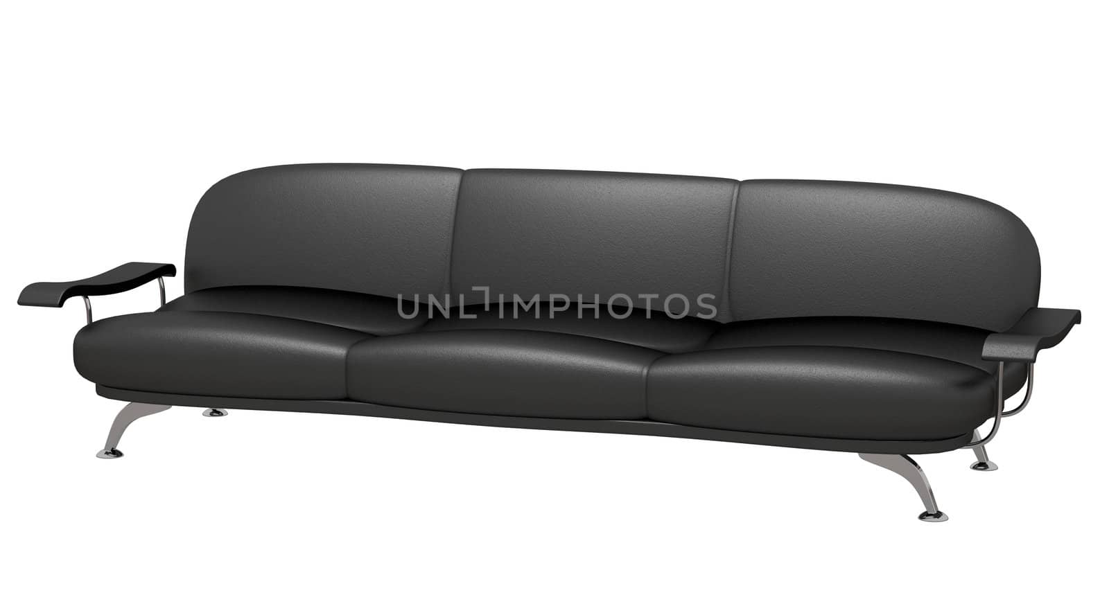 Black leather sofa on a white background