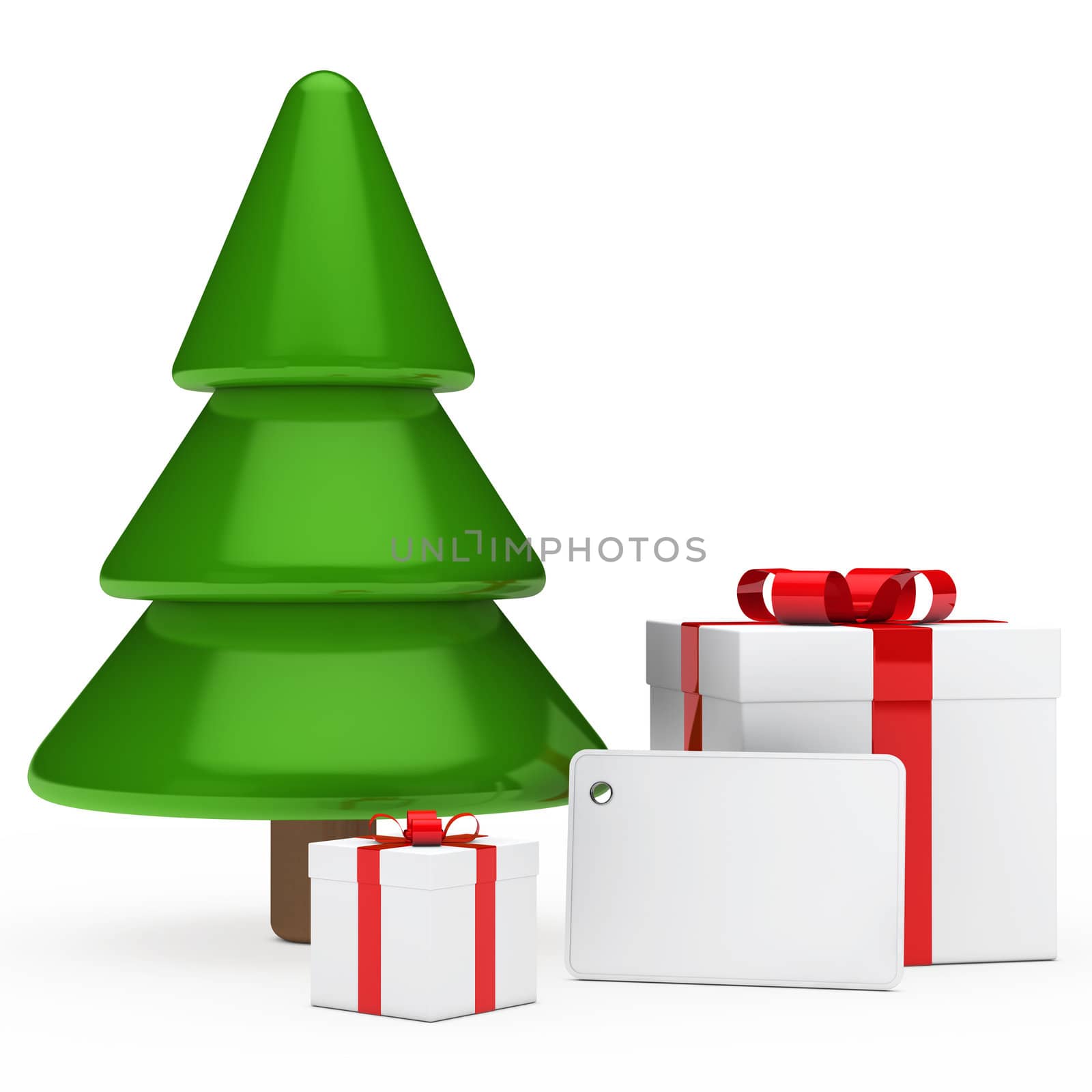 red white gifts signboard under christmas tree