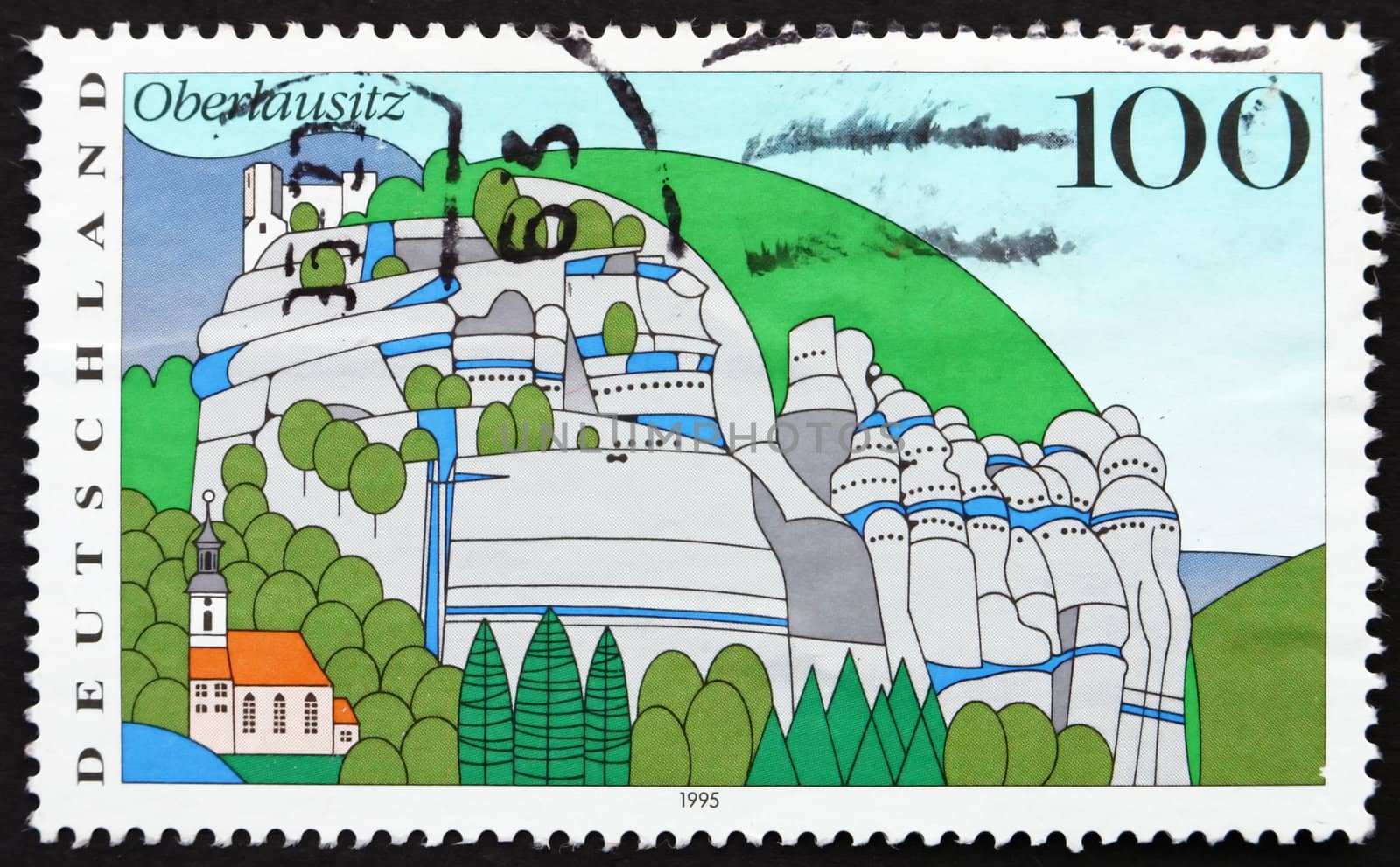 GERMANY - CIRCA 1995: a stamp printed in the Germany shows Upper Lusatia, Oybin, Scenic Region in Germany, circa 1995