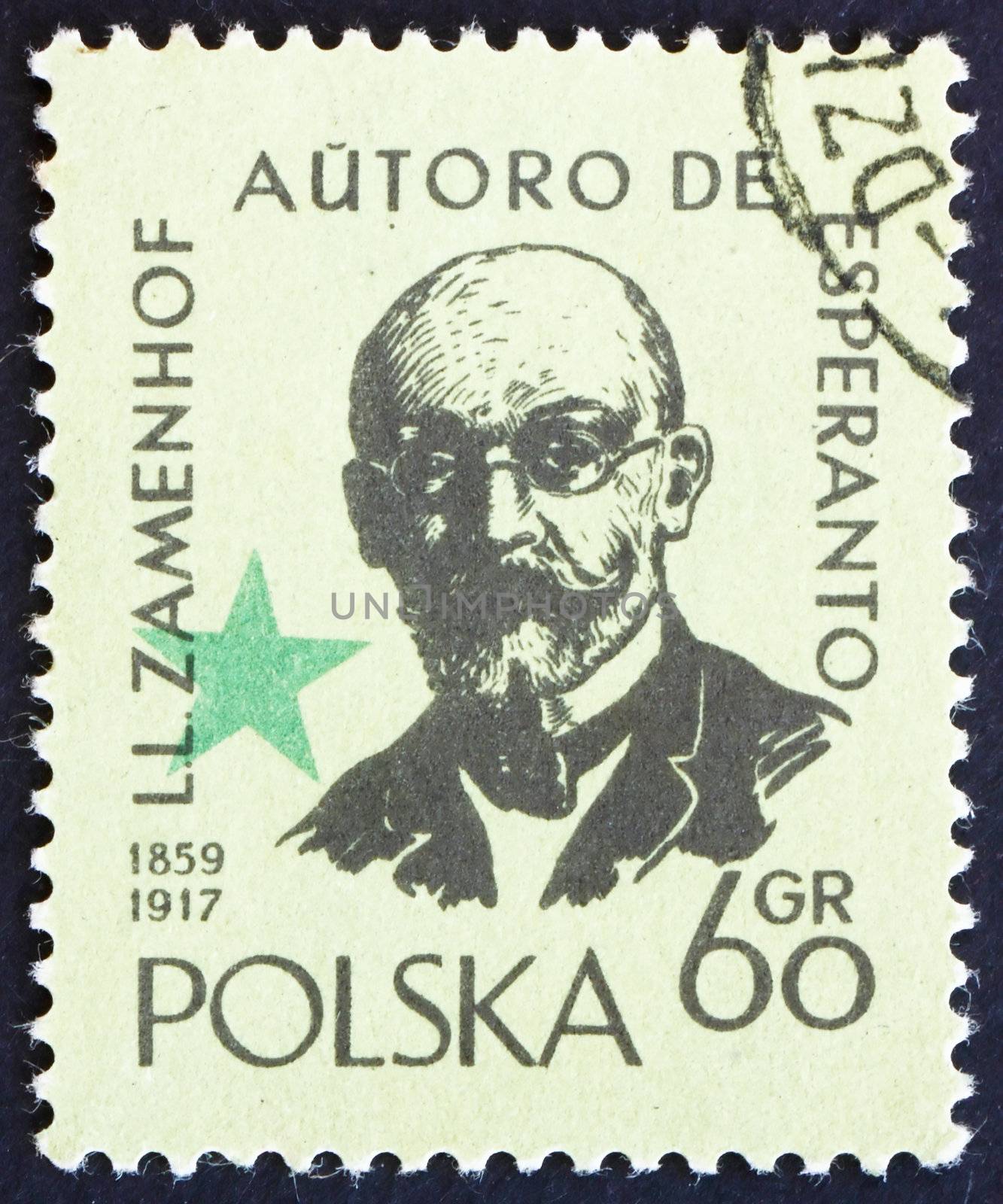 POLAND - CIRCA 1959: a stamp printed in the Poland shows Lazarus Ludwig Zamenhof, Doctor, Linguist and Creator of Esperanto, Constructed Language, circa 1959
