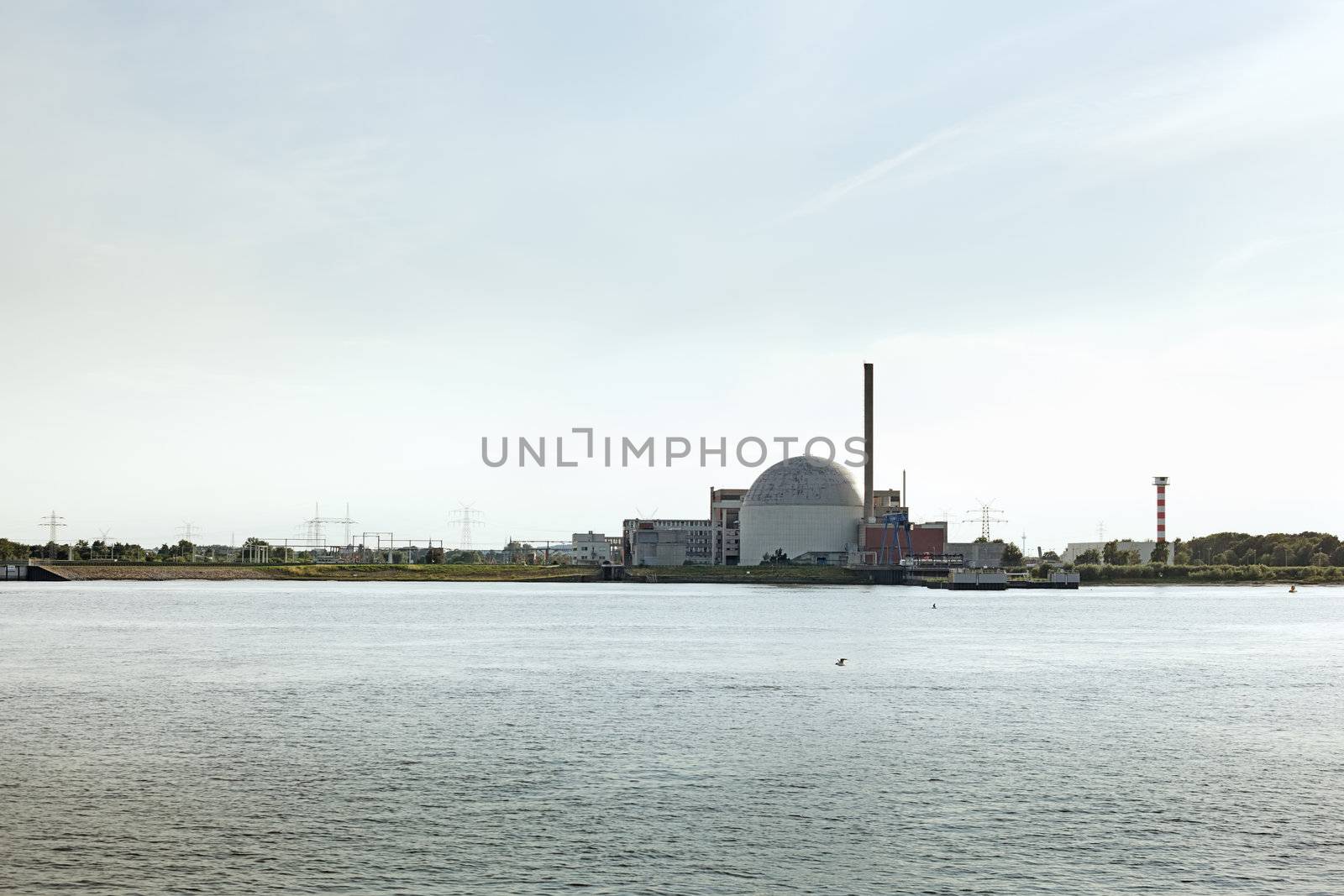 Nuclear plant near river in Stade, Germany