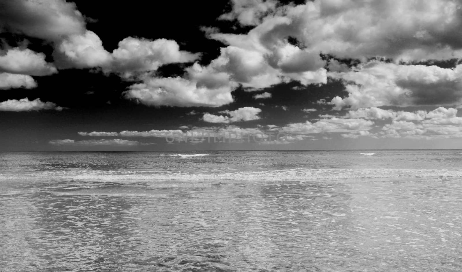 Clouds and the sea in black and white