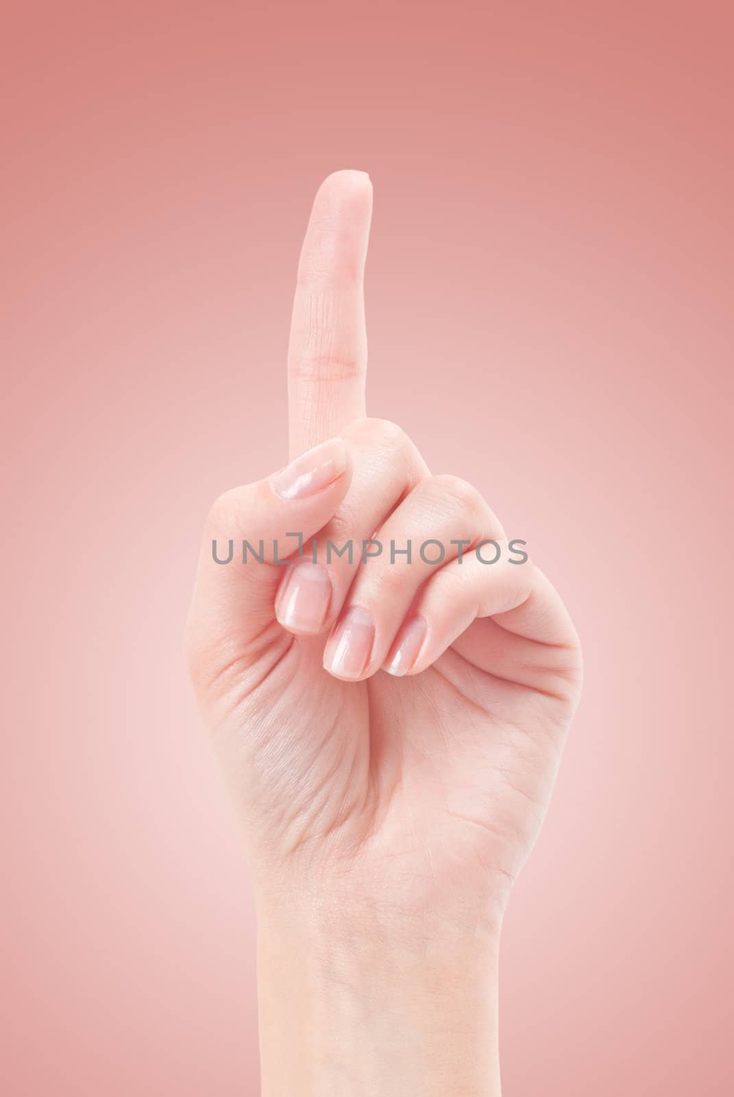 Hand with index finger, isolated on a beautiful background