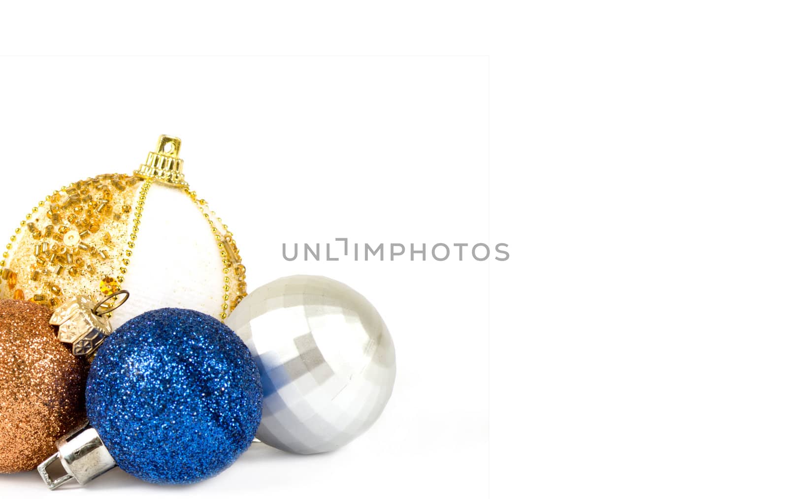 Christmas card. Four spheres on a white background