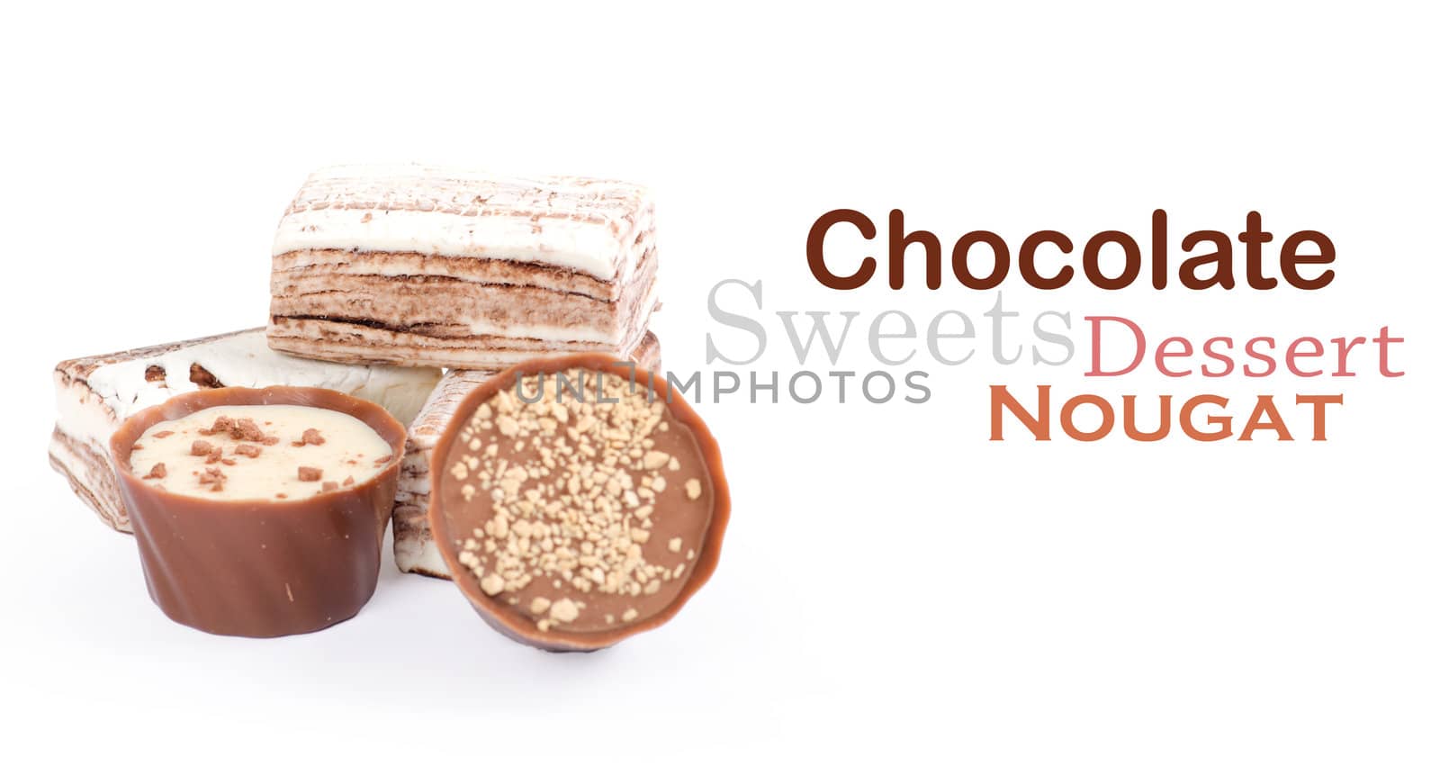 Chocolate and nuts over white