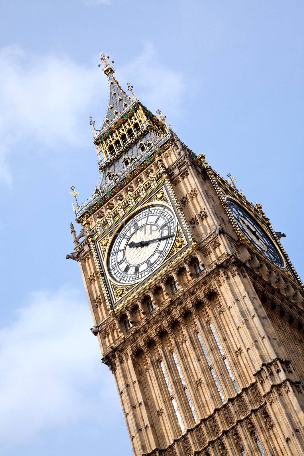 Close up of Big Ben Clock Tower Against Blue Sky England United Kingdom