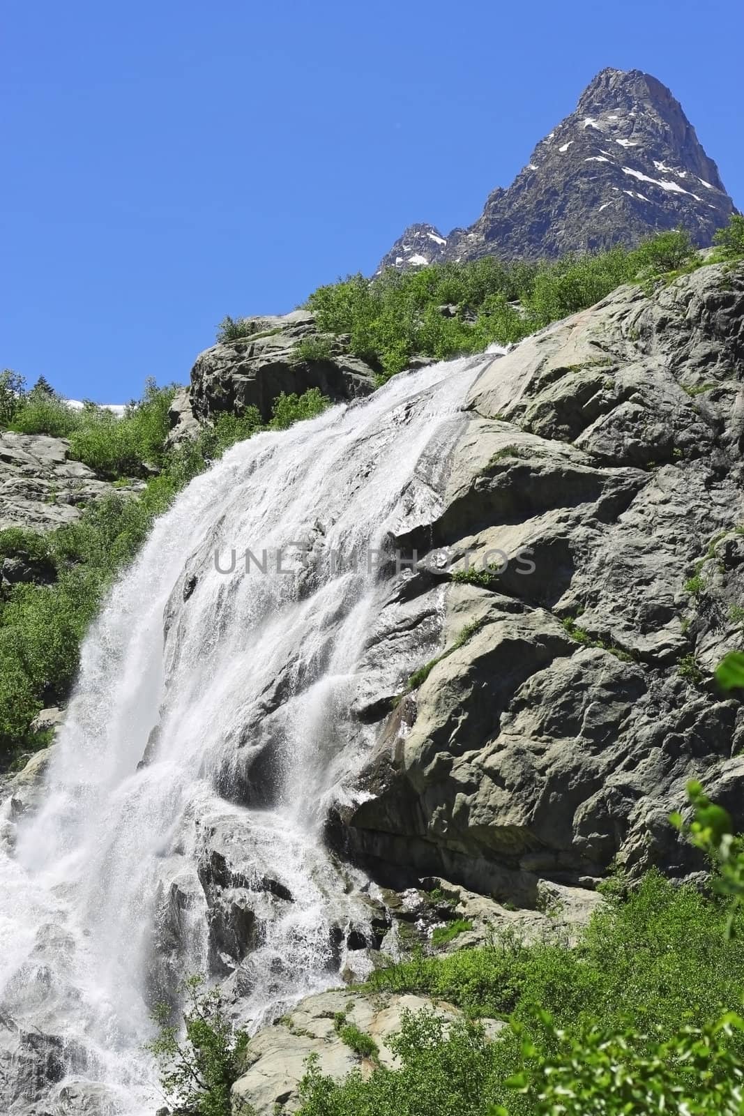 Alibek waterfall. Dombay mountains. The Northern Caucas