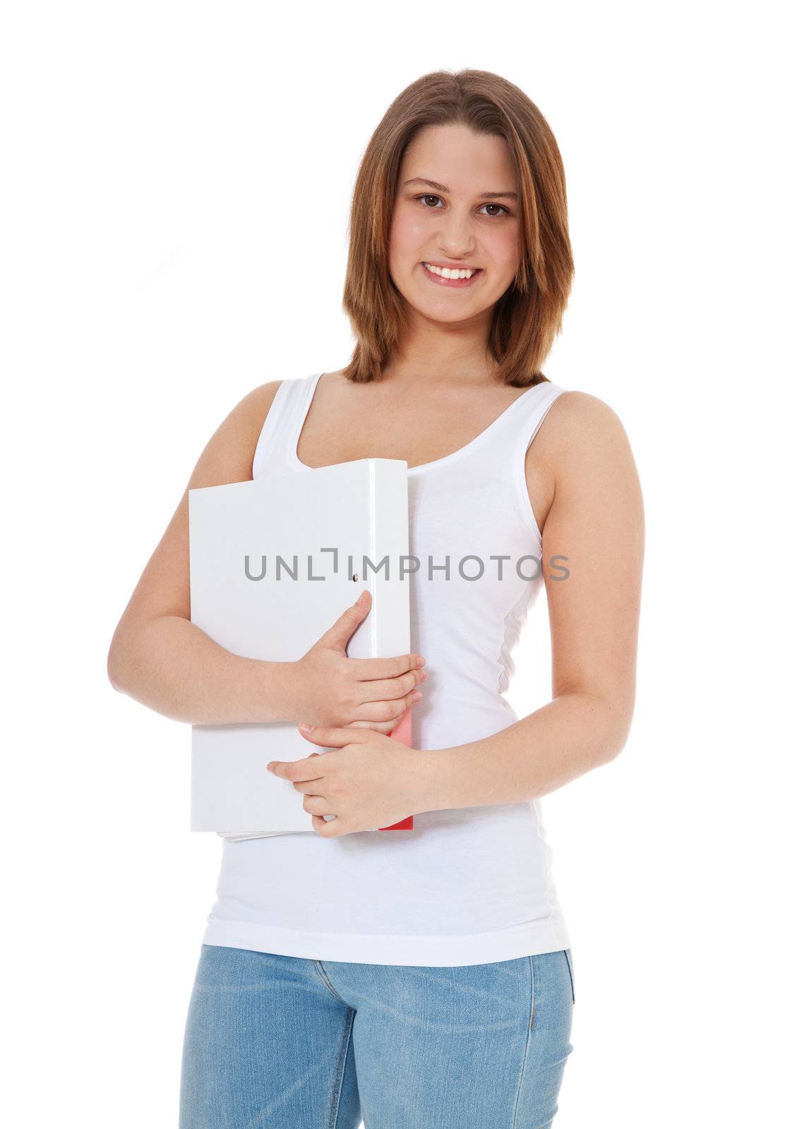 Attractive student. All on white background.