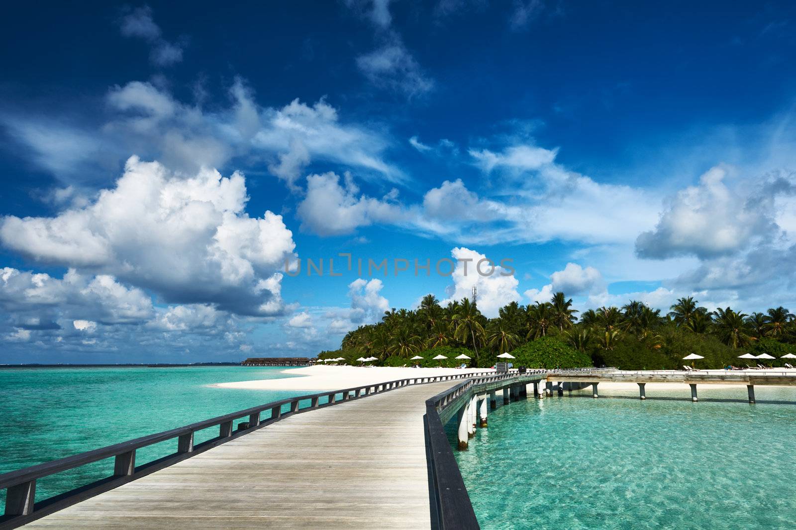 Beautiful beach with jetty at Maldives