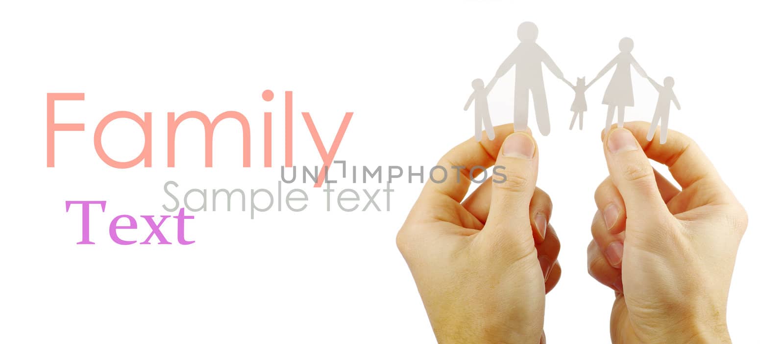 Paper family in hands isolated on white background