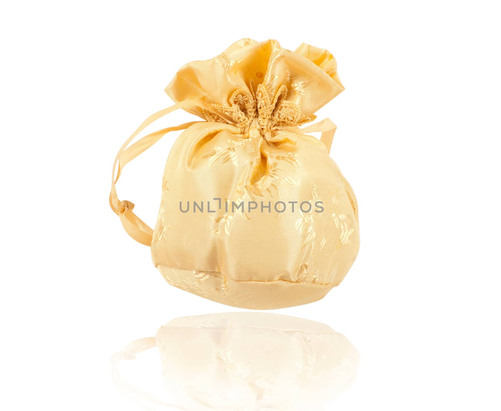 Gold christmas bag with present