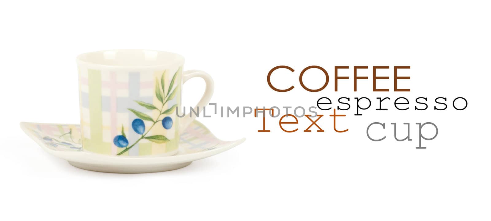 Fine china cup and saucer filled  isolated on white