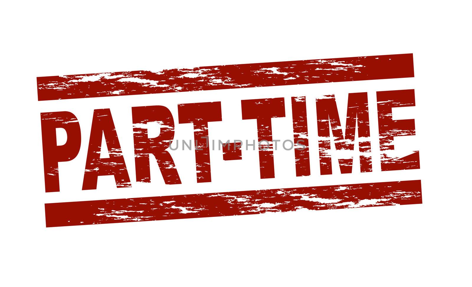 Stylized red stamp showing the term part-time. All on white background.