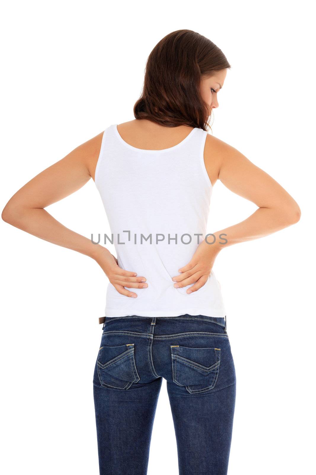woman suffers from back pain by kaarsten