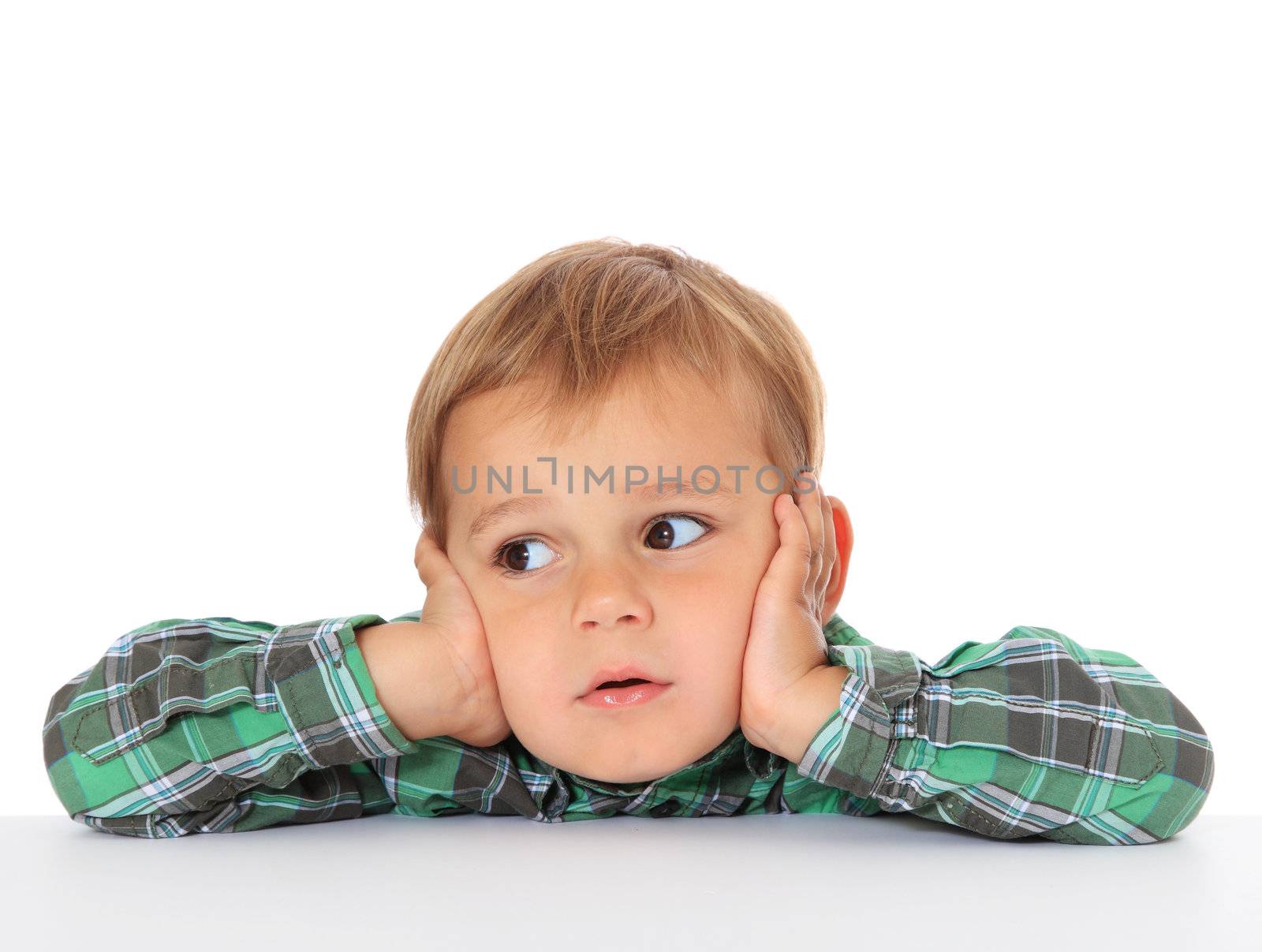 Cute caucasian boy. All on white background.