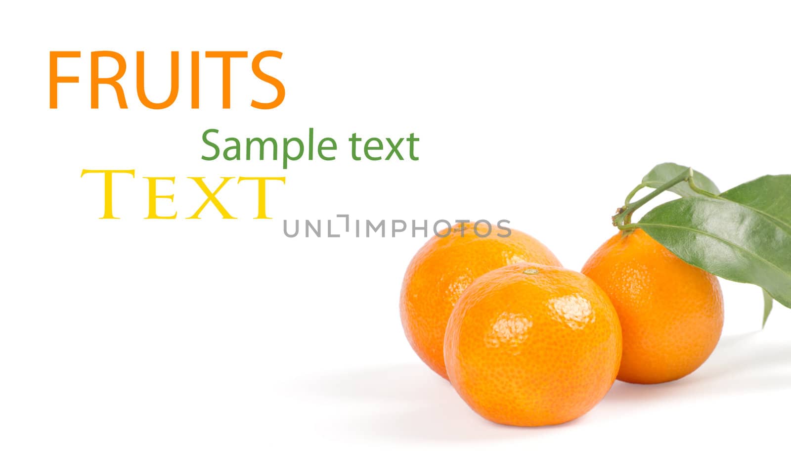 Tangerines with green leaves isolated on white