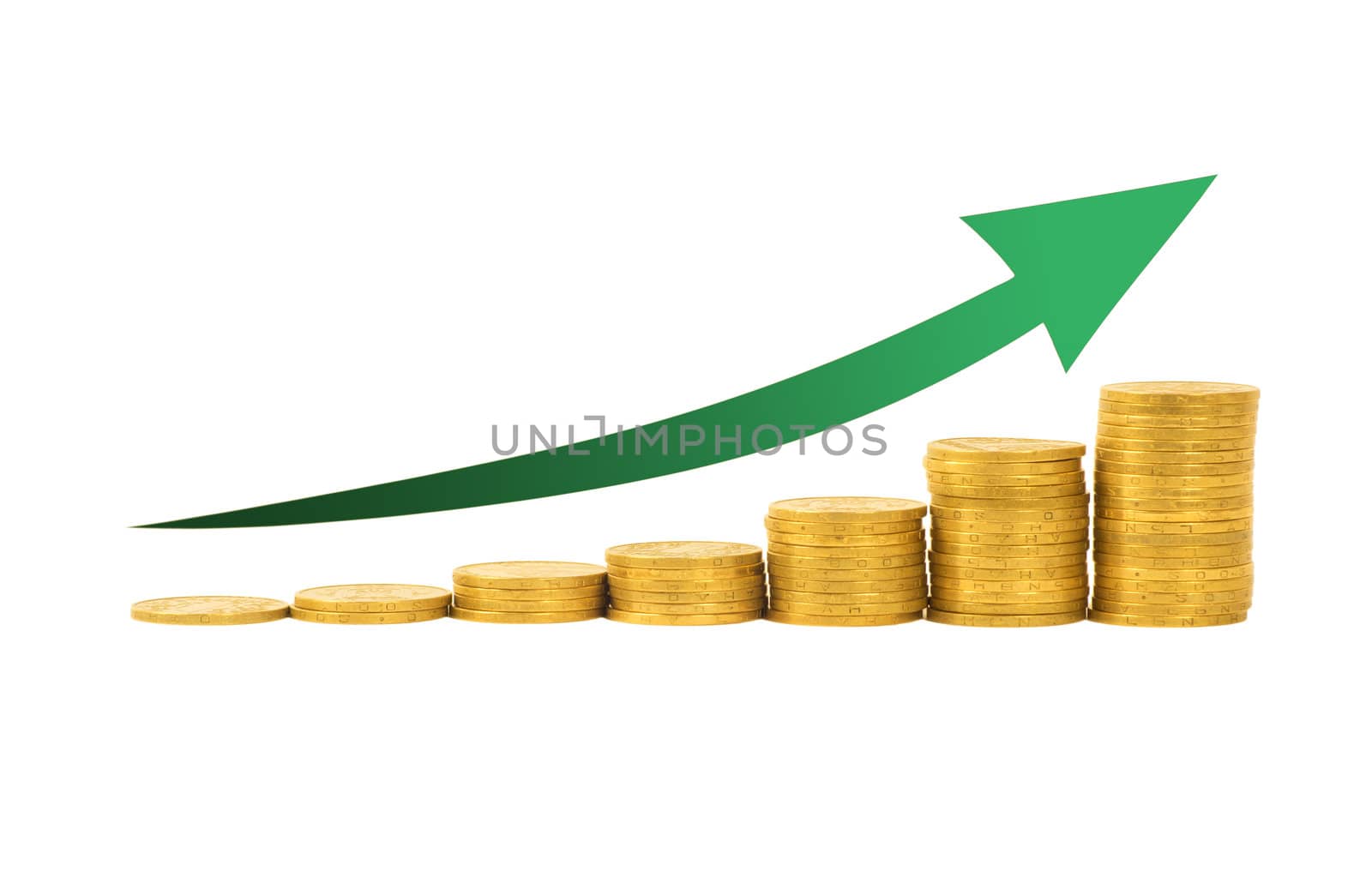 Financial concept- graph of the columns of coins isolated on white background