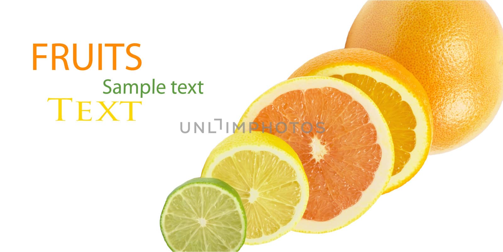 Vitamin C Overload, Stacks of sliced fruit isolated on white
