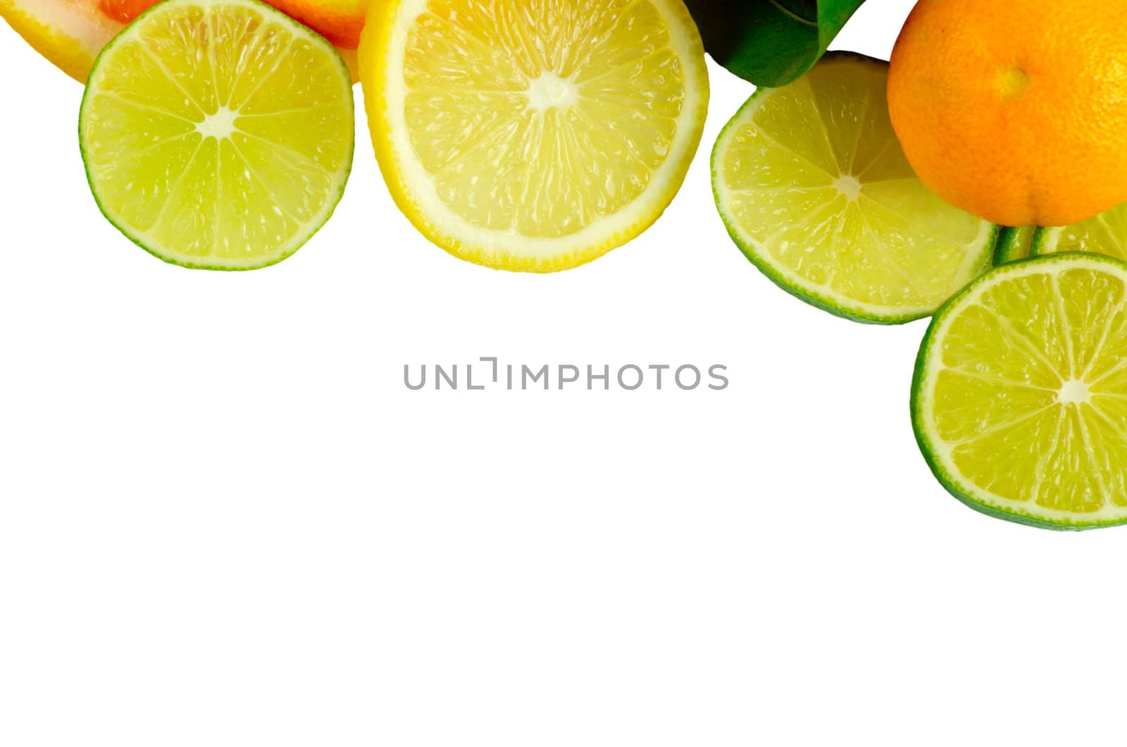 Vitamin C Overload, Stacks of sliced fruit isolated on white