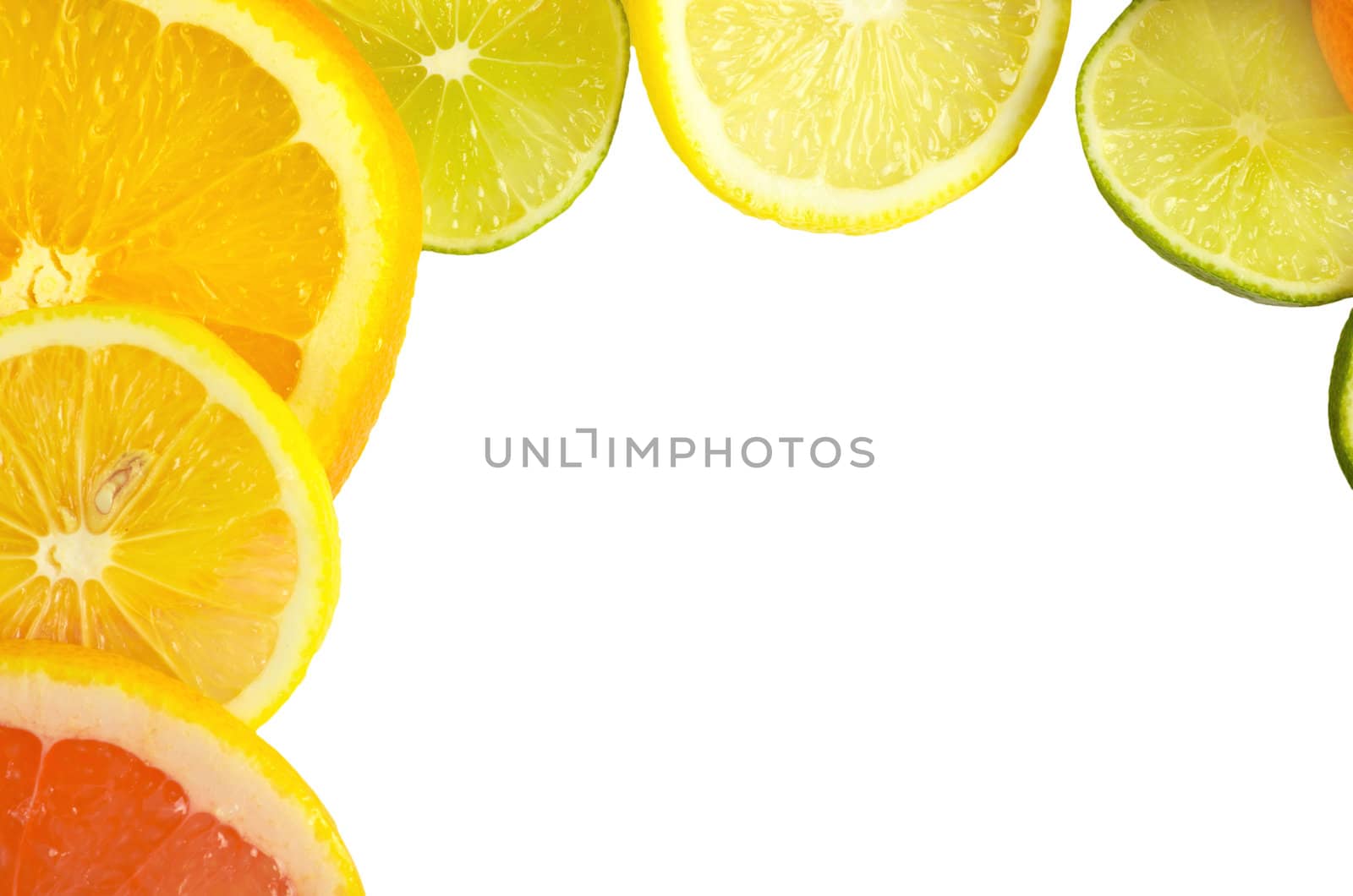 Vitamin C Overload, Stacks of sliced fruit isolated on white