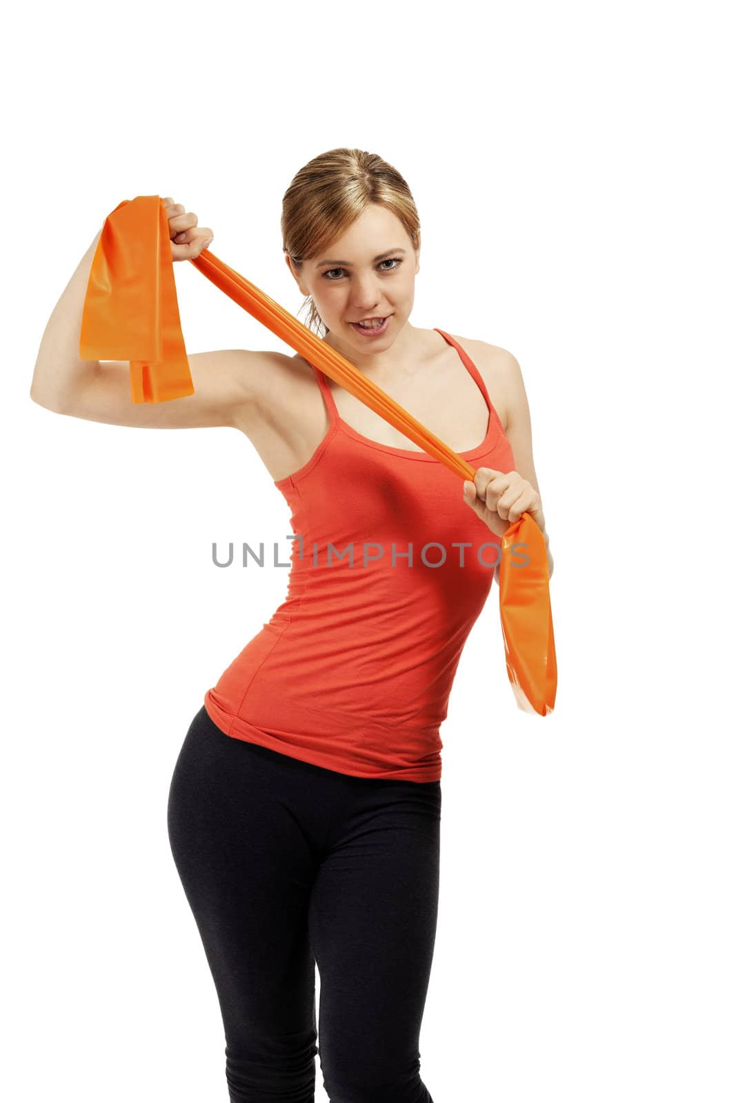 young fitness woman stretching fitness ribbon by RobStark
