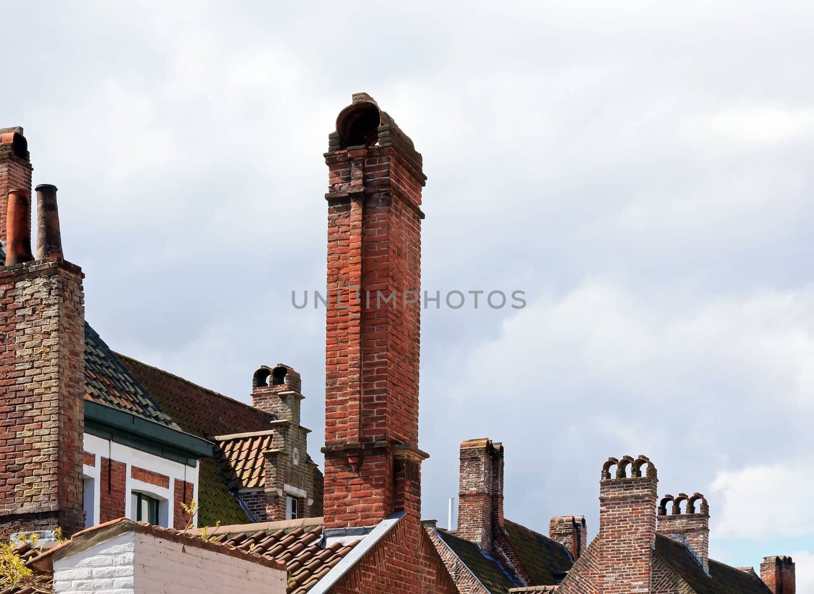 chimneys typical of flanders  Ghent Belgium