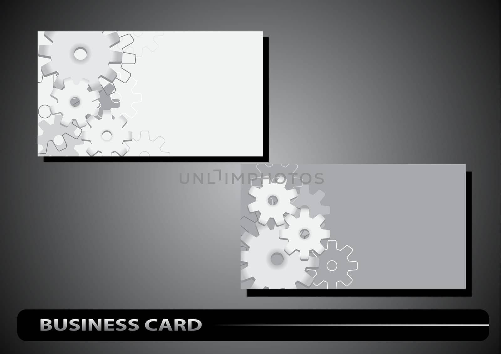 Business card with details of the gears on a gray background