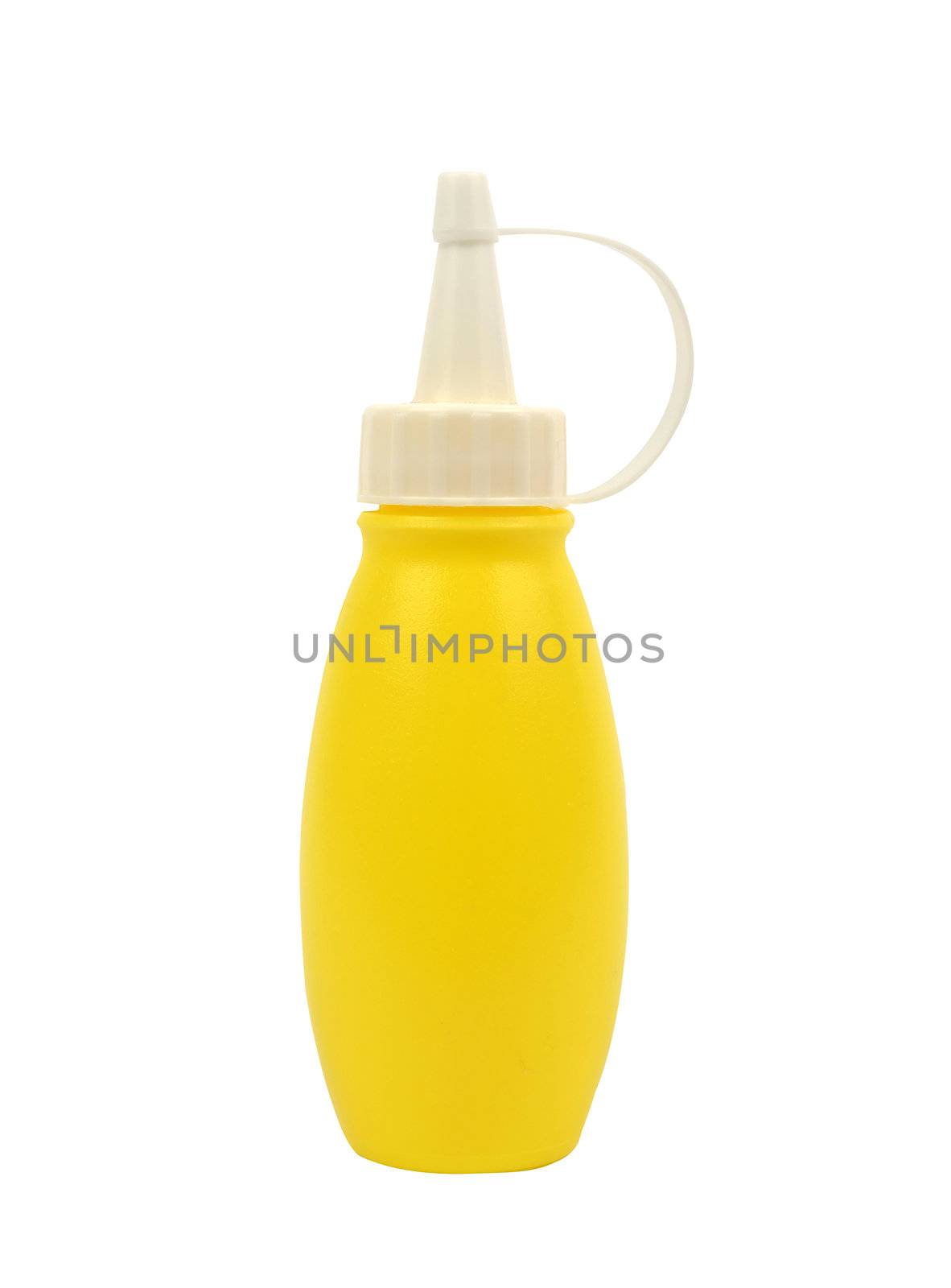mustard  squirt bottles isolated on white