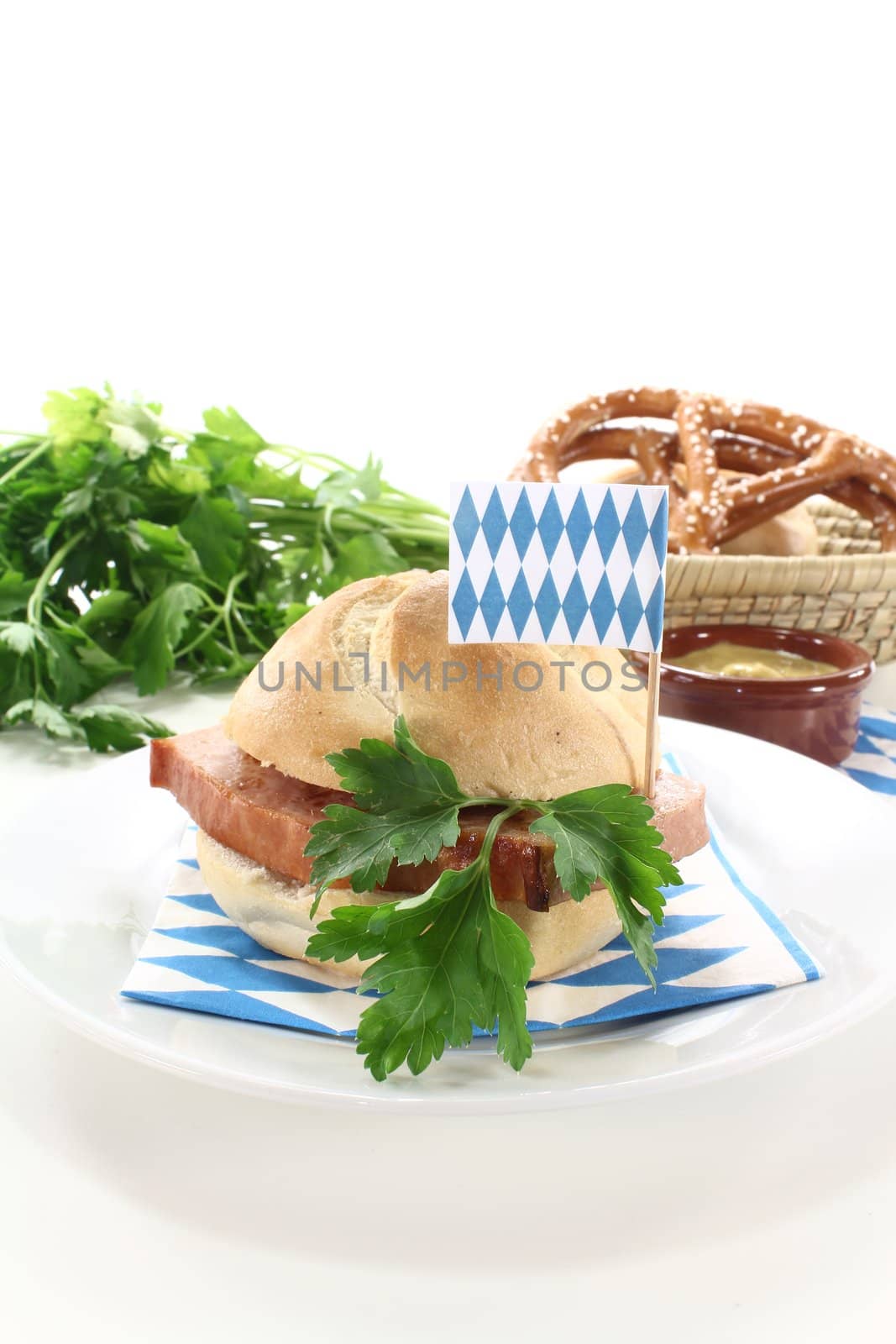 delicious Roll with beef and pork loaf, parsley on a light background