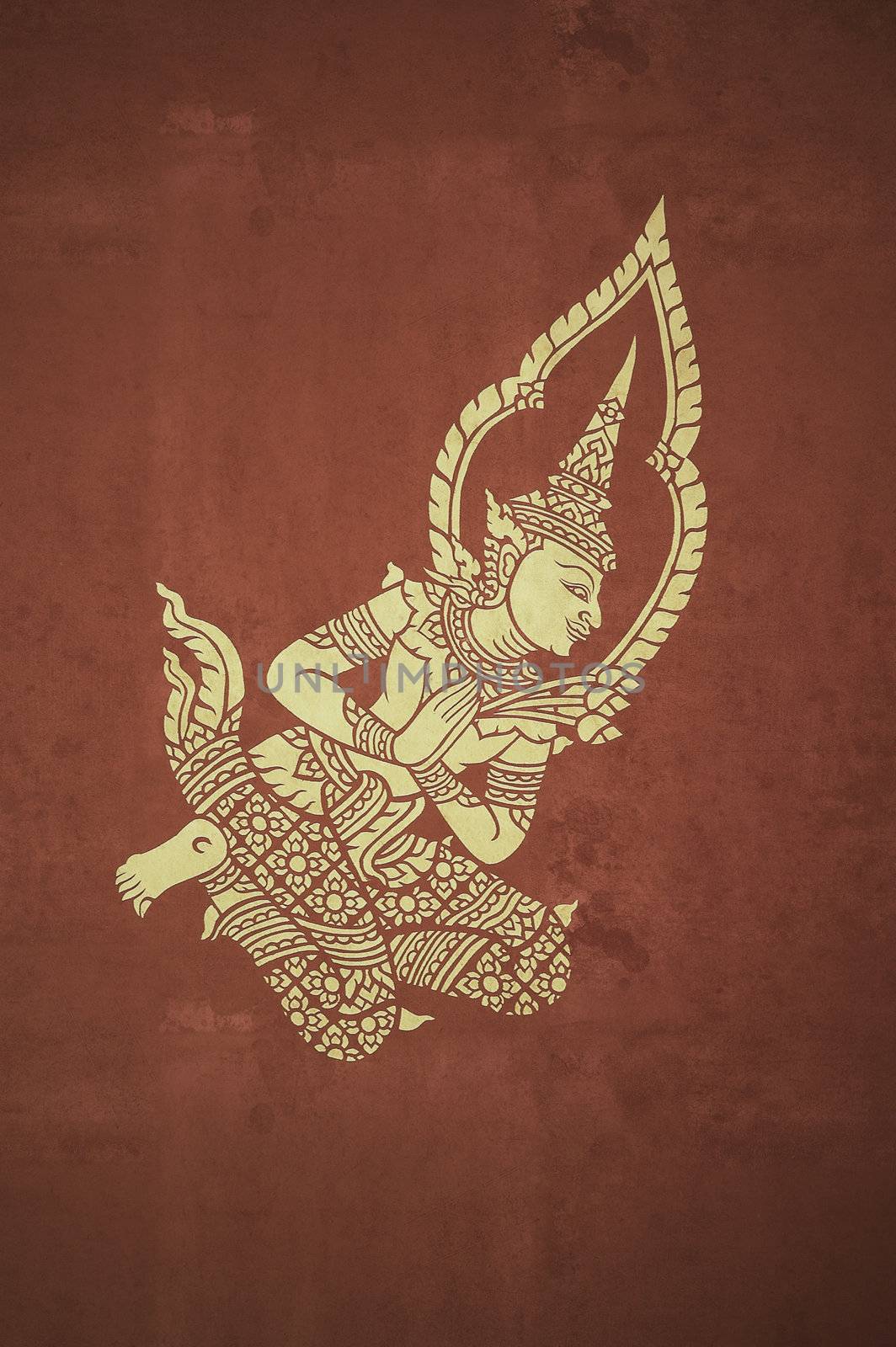 deva mural in temple pavillion ,vintage photo style