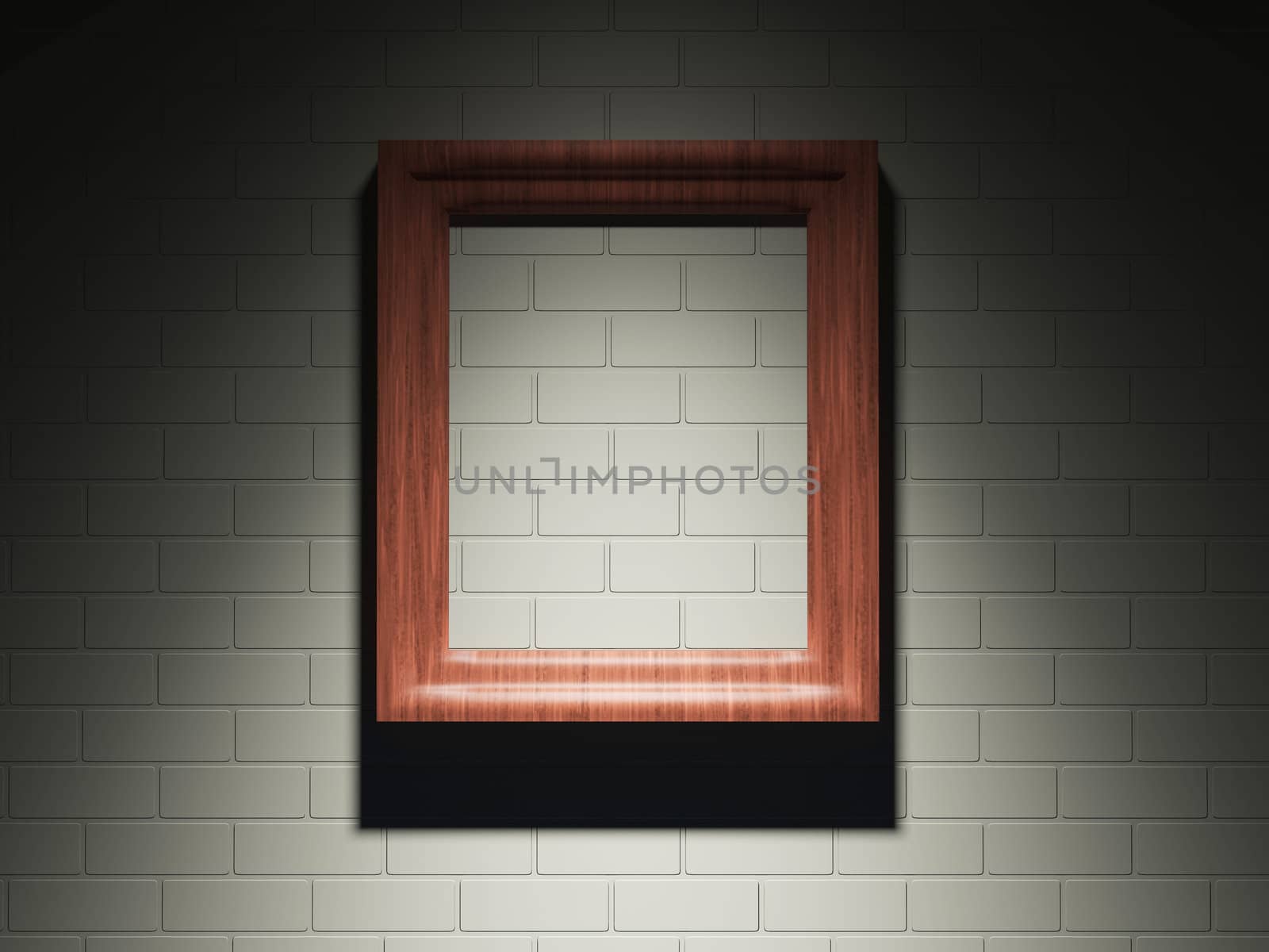 The big wooden frame on a brick wall