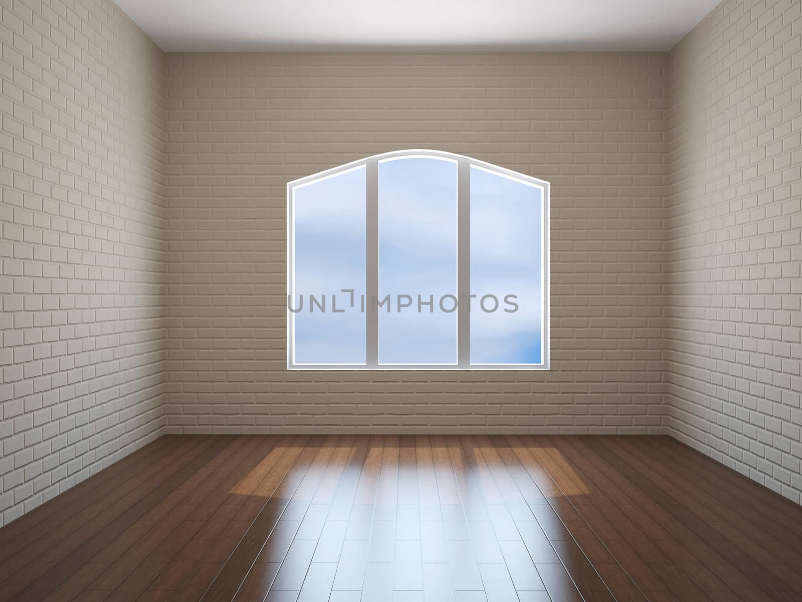 Room with brick walls and the big window