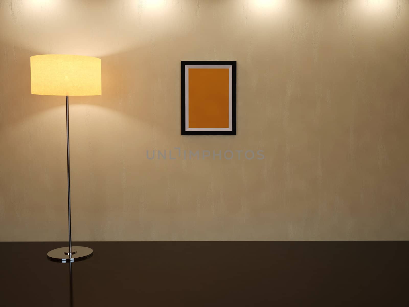 Room with a high floor lamp on a floor