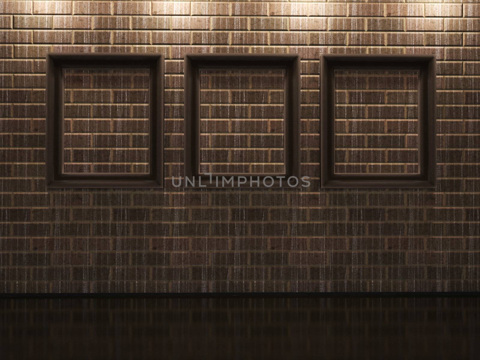 Frames on the old dirty brick wall