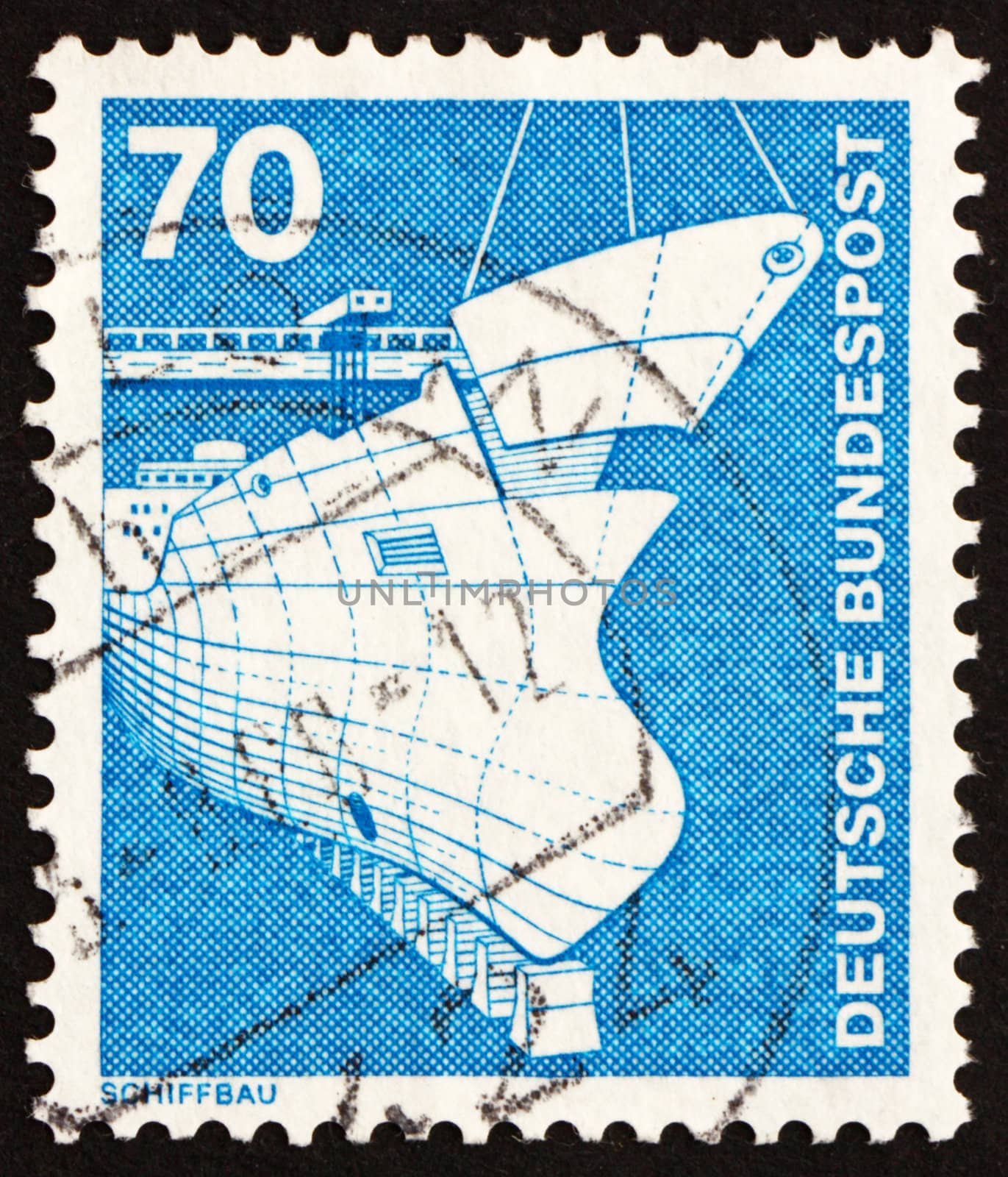 GERMANY - CIRCA 1975: a stamp printed in the Germany shows Shipbuilding, circa 1975