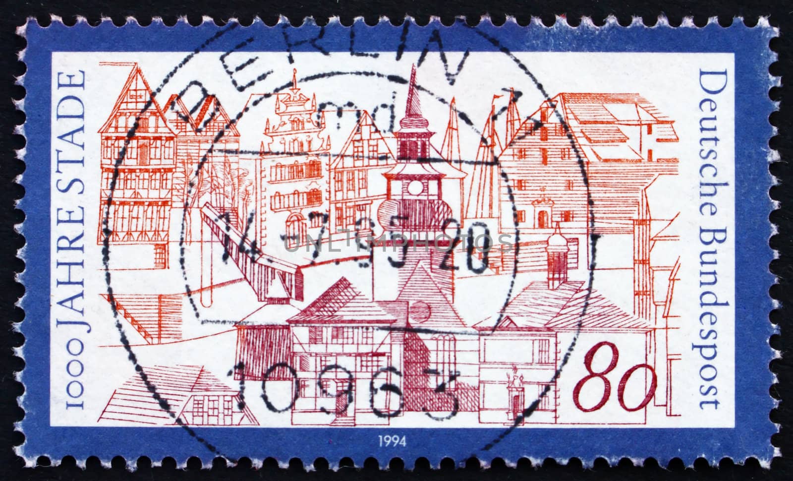 GERMANY - CIRCA 1994: a stamp printed in the Germany shows View of Staade, 1000th Anniversary, circa 1994