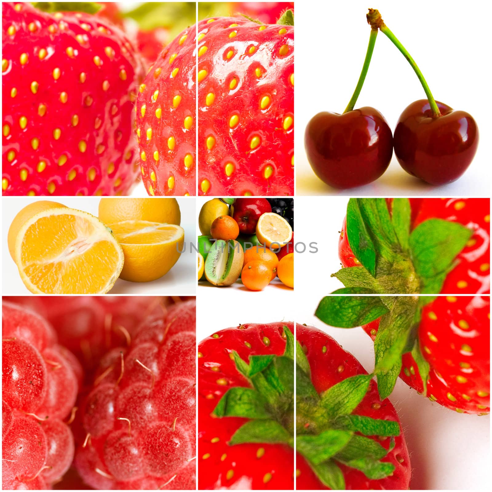 bright ripe fruit and berries on a white background