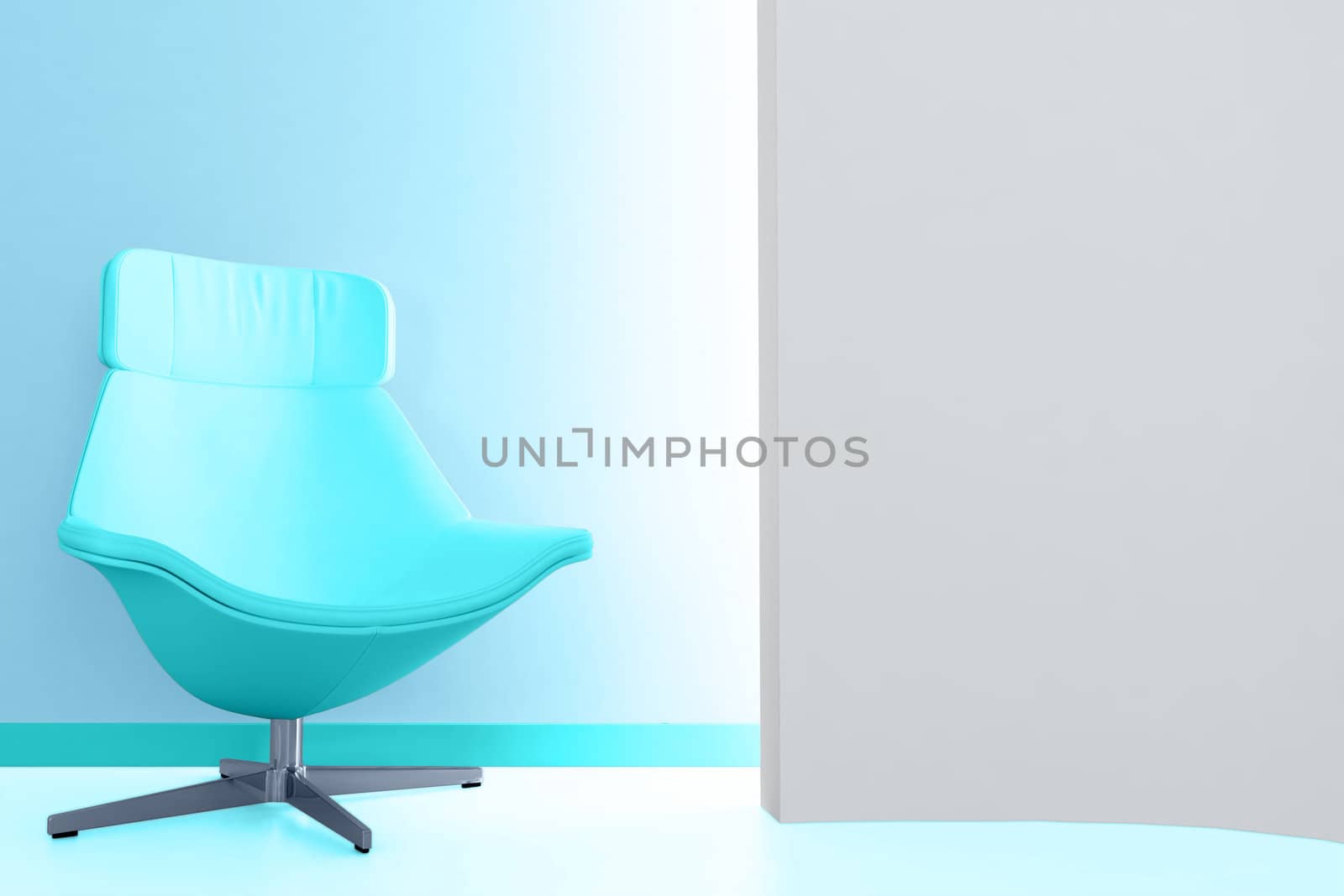 blue luxury armchair in empty light room by Serp