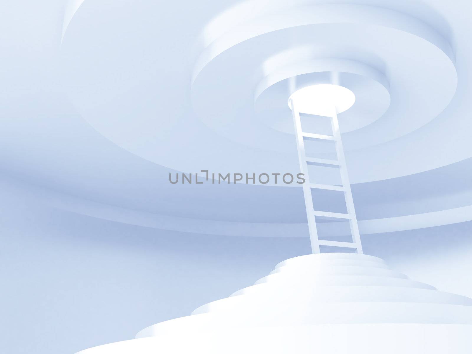 Ladders upwards to light in a rounded room by Serp