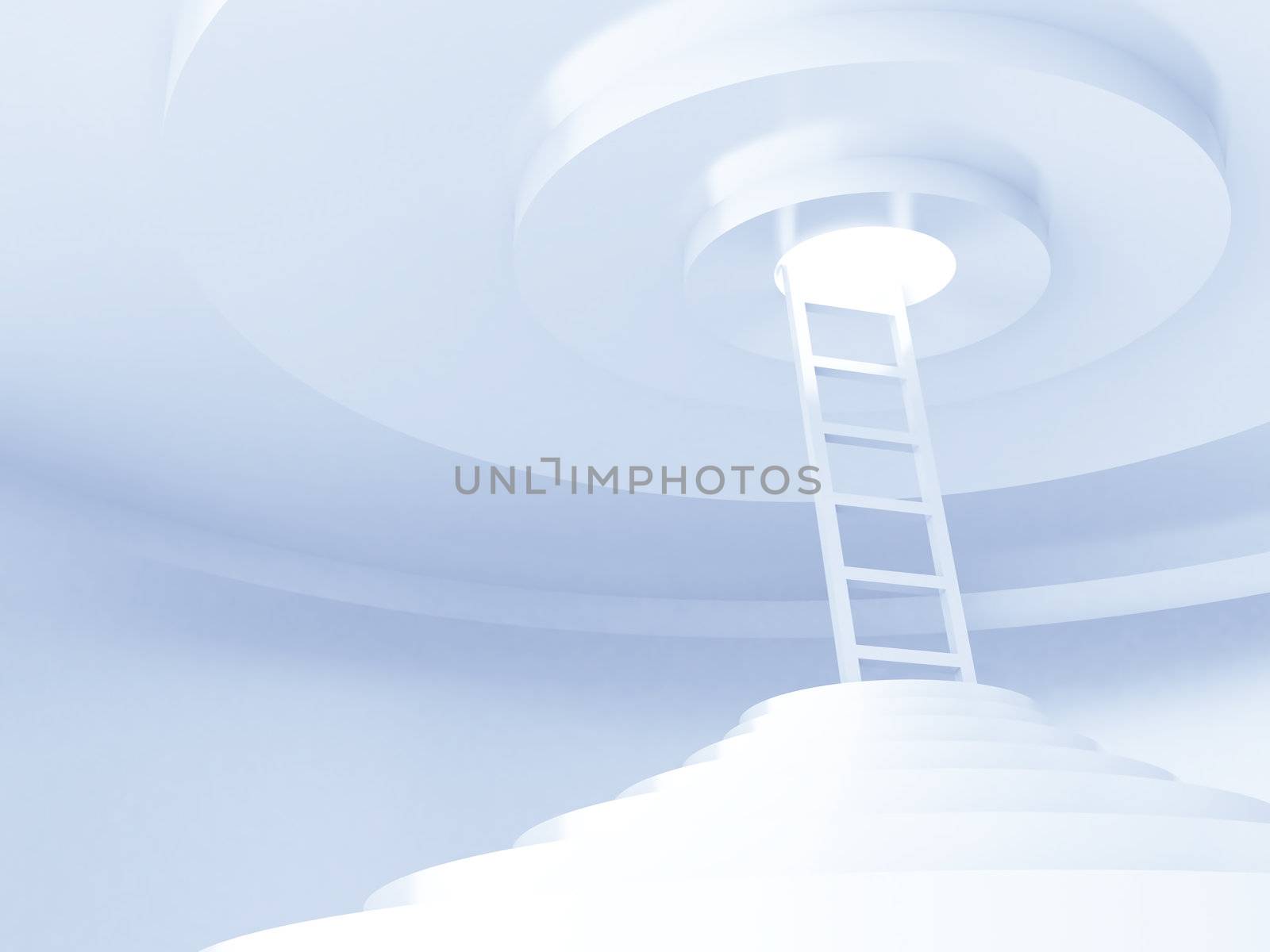 Ladders upwards to light in a rounded room