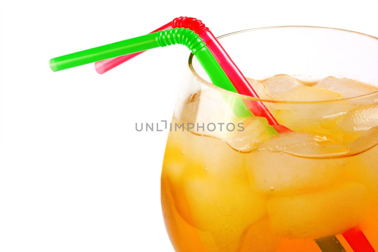 Tequila sunrise cocktail heart ice isolated on white background