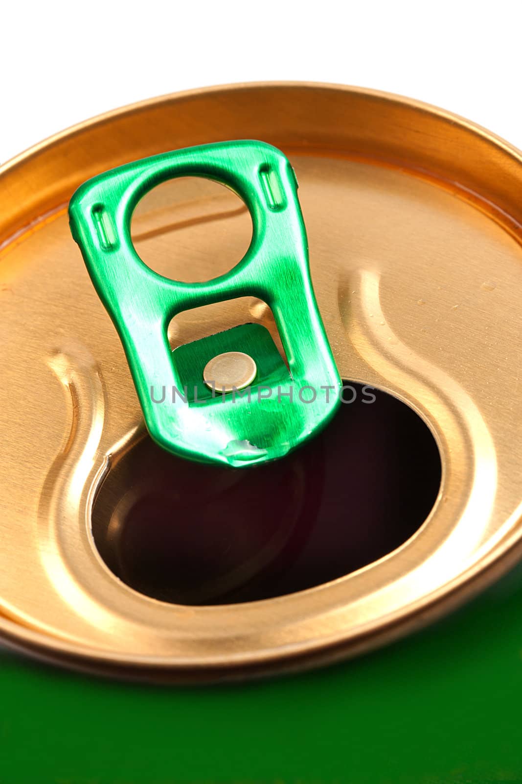 top view of open aluminum can on white background
