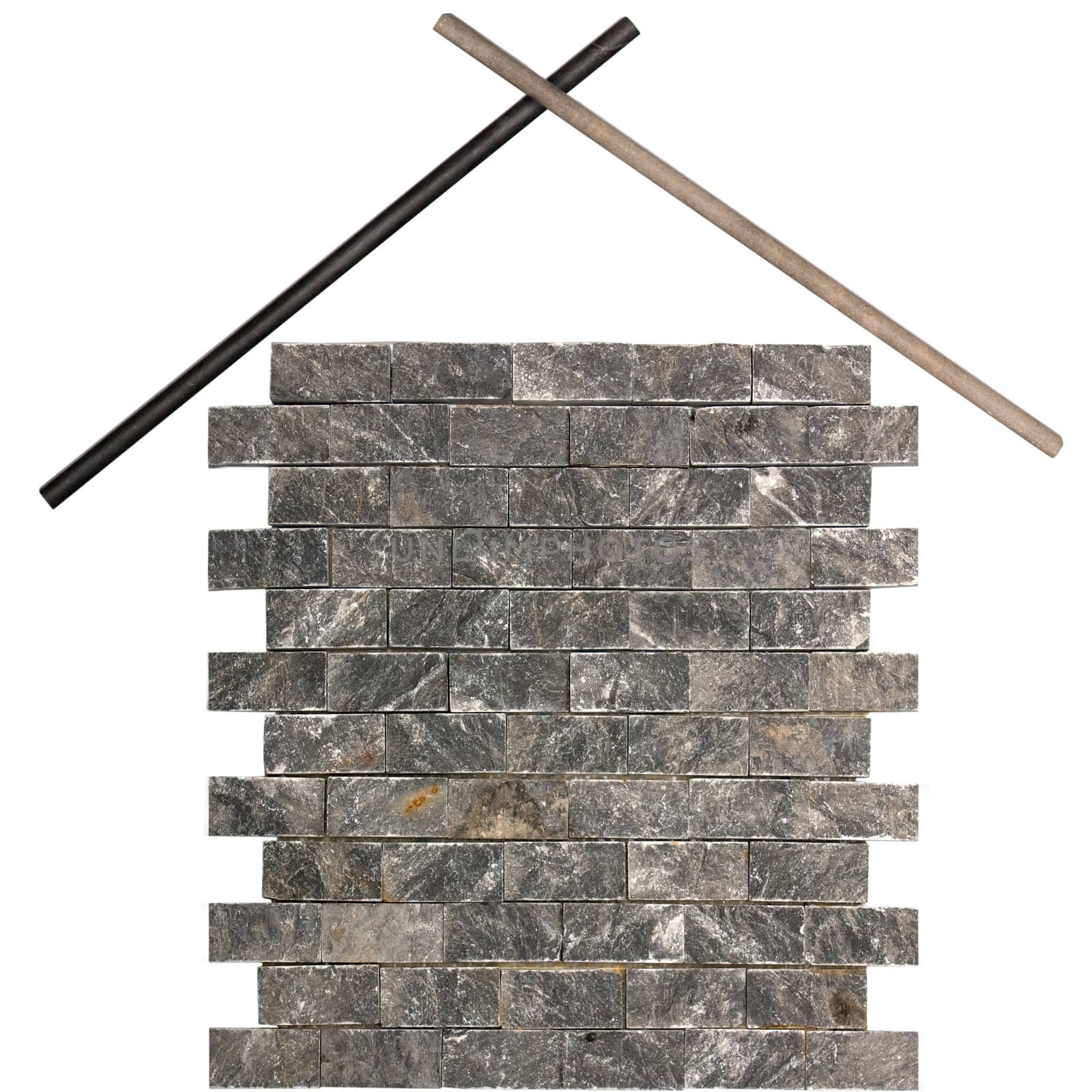 Brick house tile facade isolated on white background