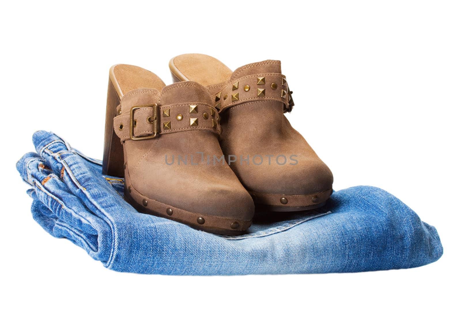 boots in jeans isolated over white background