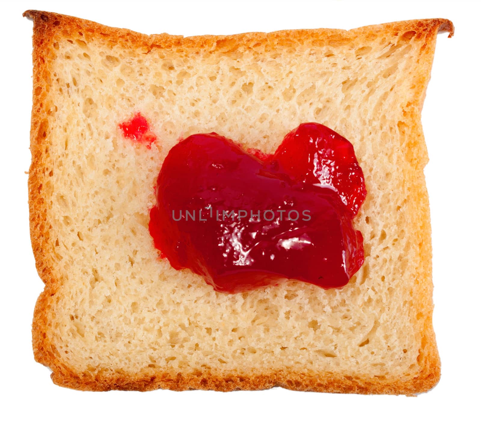 slice of bread with jam isolated on white background